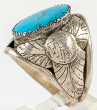 Vintage Native American Large Navajo Sterling Silver & Turquoise Ring Sz 10