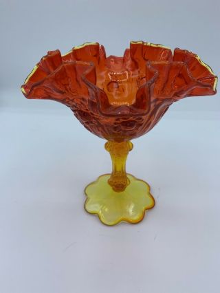 Vintage Fenton Amberina Glass Ruffled Pedestal Compote Candy Dish Bowl