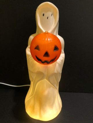 Vintage Empire Plastic Blow Mold Ghost Holding Pumpkin Halloween Light Up 14”