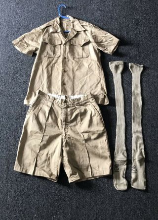 Vintage 1950s Us Army Khaki Military Shorts Shirt And 2 Knee High Socks