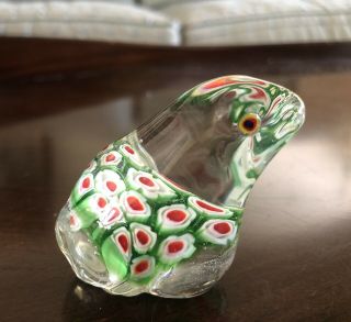 Vintage Art Glass Murano Millefiori Paperweight Frog Red Green Flowers