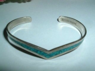 Pair Vintage Mexican Alpaca Silver Turquoise Childs Girls Bracelets in Gift Box 3