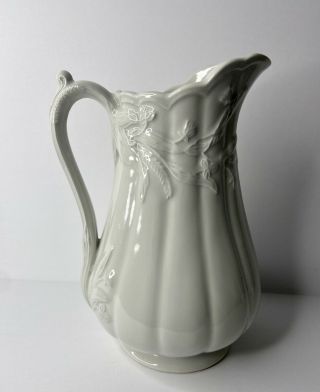 Antique Vintage White Ironstone Wheat Water Pitcher 11.  5” T Red Cliff