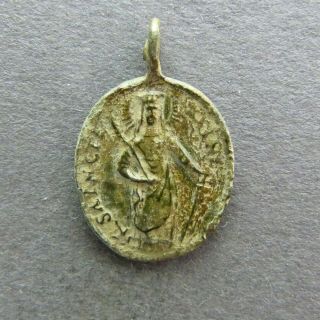 French Antique Religious Copper Pendant Saint Reine 3 Ormeaux Medal 18th Century