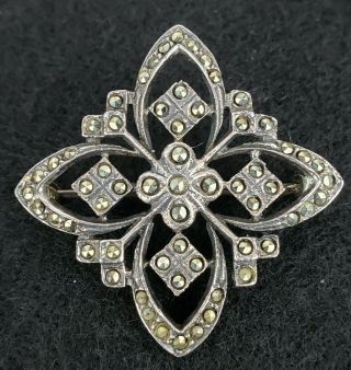 Vintage Sterling Silver & Marcasite Square Shape Brooch Pin