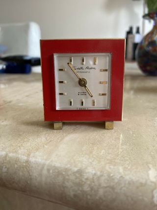 Vintage 8 Day Travel Alarm Clock Red Leather Case Elizabeth Arden Swiss