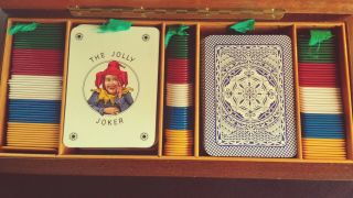 Vintage San Marino Italy Italian Poker Set Cards Chips Plaques Wooden Box Case
