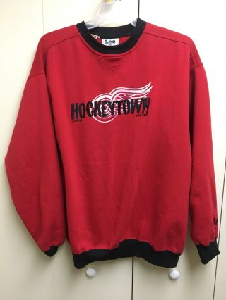 Detroit Red Wings Sweatshirt Lee Sports Mens Xl Hockeytown Vintage Red And Black