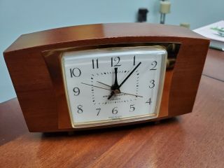 Vintage Mid Century General Electric Telechron Wood Alarm Clock 7h249 Runs