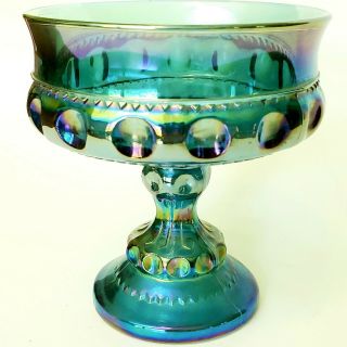 Vintage Indiana Blue Iridescent Carnival Glass Dish Bowl Footed Pedestal Crown