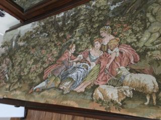 Large Oversized Tapestry Antique French Victorian Wall Art Runner Country Scene