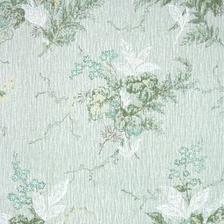 1950s Botanical Vintage Wallpaper Green And Metallic Gold Leaves W/ Teal Flowers