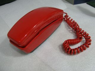 Vintage Red Rotary Wall Phone Gte Telephone Itt Slimline - Trmline