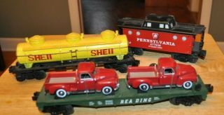 3 Vintage Lionel O Scale Train Cars Pennsylvania Shell Reading Caboose Lighted