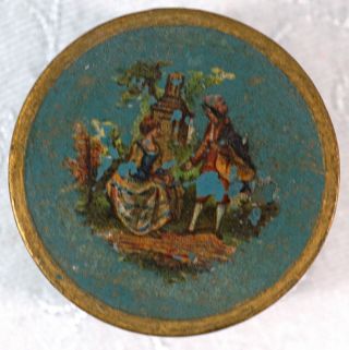 Antique Cardboard & Paper Patch / Trinket Box With Victorian Couple On Lid