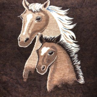 Biederlack Blanket Throw Horse Pony Equestrian Brown Vintage 69x57 Inches