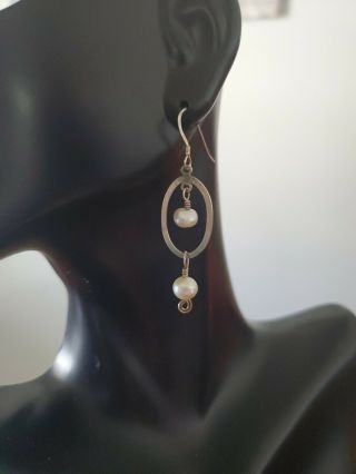 Vintage Sterling Silver 925 Dangle Earrings With Faux Pearls