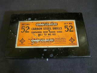 Vintage Cleveland Carbon Steel Drill Metal Bit Box No.  52 Full Case