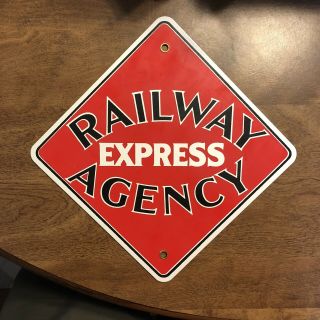 Railway Express Agency Metal Enamel Sign 8x8” Train Steam Diesel Railroad