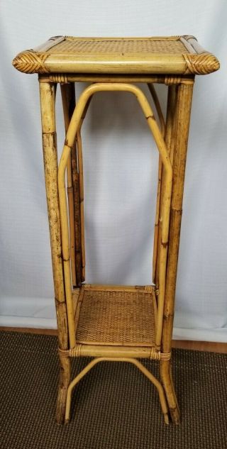 Vintage Bamboo Wicker 2 Tier Plant Stand