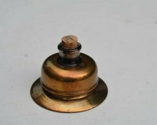 Antique Vintage Brass Inkwell W/ Removable One Glass Ink Holder W/ Cork Top