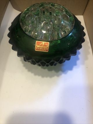 Vintage Viking Glass Flowerlite Green Frog Footed Bowl Vase Mcm 11 Holes Flower