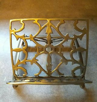 Vintage Antique Solid Brass Footed Book Bible Stand