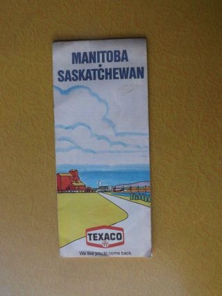 Map Manitoba Saskatchewan Canada 1975 Texaco Gas Service Station Advertising