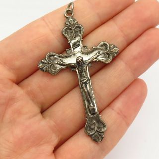 925 Sterling Silver Vintage Religious Jesus Crucifix Large Cross Pendant