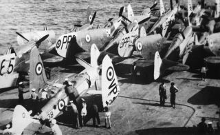 Supermarine Seafire And Fairey Firefly On Royal Navy Aircraft Carrier; Photo