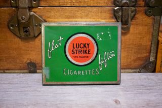 Vintage Lucky Strike Flat Fifties Cigarette Tin From The 1940s