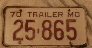 Missouri 1970 Trailer License Plate 25•865