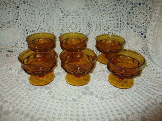 Vintage Indiana Glass Footed Amber Kings Crown Thumbprint Sherbets Set 6