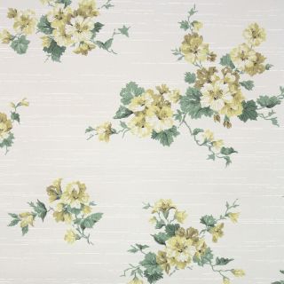 1960s Vintage Wallpaper Retro Floral Yellow Flowers On White