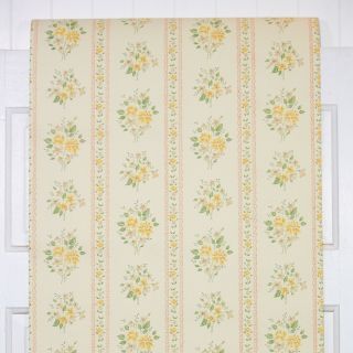 1960s Vintage Wallpaper Retro Floral Yellow Flowers in Stripes 2