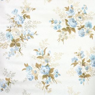 1960s Floral Vintage Wallpaper Retro Wallpaper With Blue Roses On White