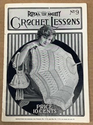 Antique Crochet Book 1917 Royal Society Crochet Lessons 9 Vintage Great Cover