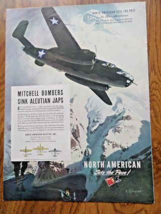 1943 North American Aviation Ad B - 25 Mitchell Bombers Sink Aleutian Japanese