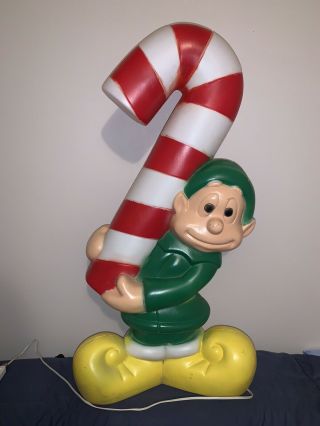 Vintage General Foam Plastics Christmas Elf W Candy Cane Blow Mold Lighted 32 "