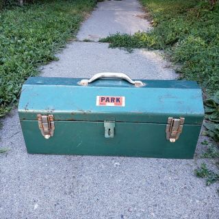 Vintage Park Green Tombstone Metal Tool Box Model 702 Removable Tray Machinist