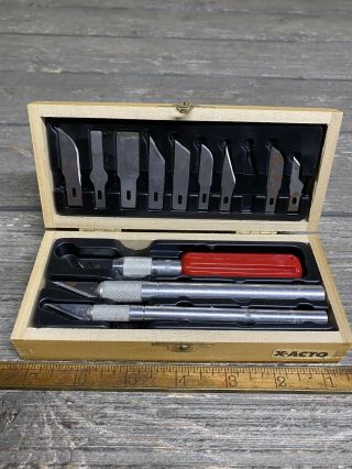 Vintage X - Acto Basic 3 Knife Set With Blades Made In Usa