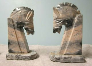Vintage Alabaster Marble Stone Horse Head Bookends - Classic