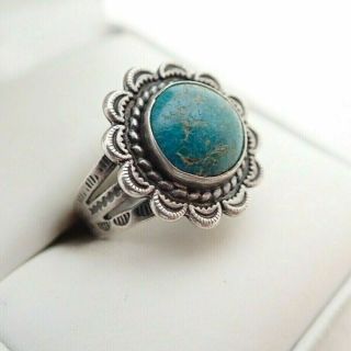 Vintage Navajo Fred Harvey Era Turquoise Sterling Silver Stamped Arrow Ring 6.  5