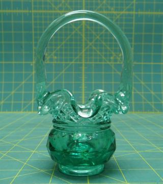 Vintage Fenton Sea Green Hand Crafted Glass Purse Basket Toothpick Holder Vase