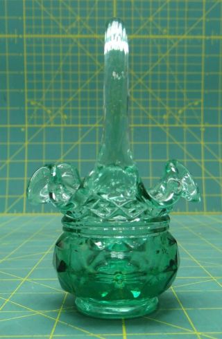 Vintage Fenton Sea Green Hand Crafted Glass Purse Basket Toothpick Holder Vase 2
