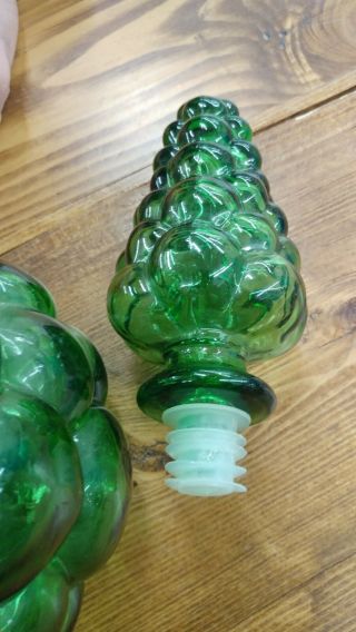Vintage Mid Century Green Genie Bottle Decanter W/ Stopper Italy Empoli 3