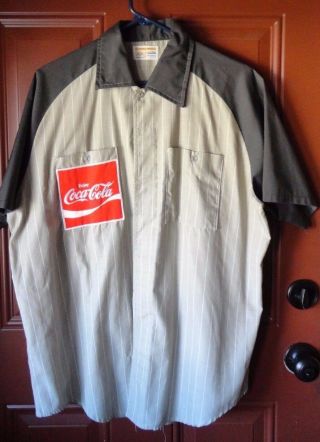 Vintage Coca Cola Coke Pinstripe Work Shirt Uniform Sz Large W 2 Large Patches