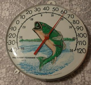 Old Vtg Orig Jumbo Dial Ohio Bass Fishing Large Round Thermometer Made In U.  S.  A.