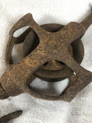 Vintage Antique Cast Iron Hay Trolley Line Pulley Barn Pulley Rustic Home Decor 3