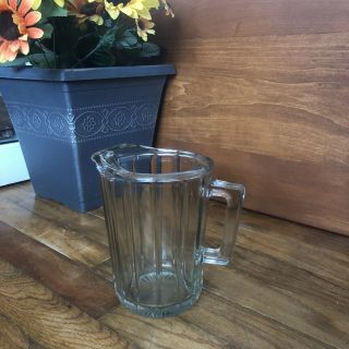 Vintage Ribbed Clear Glass Pitcher With Ice Lip 6” X 4 1/4”